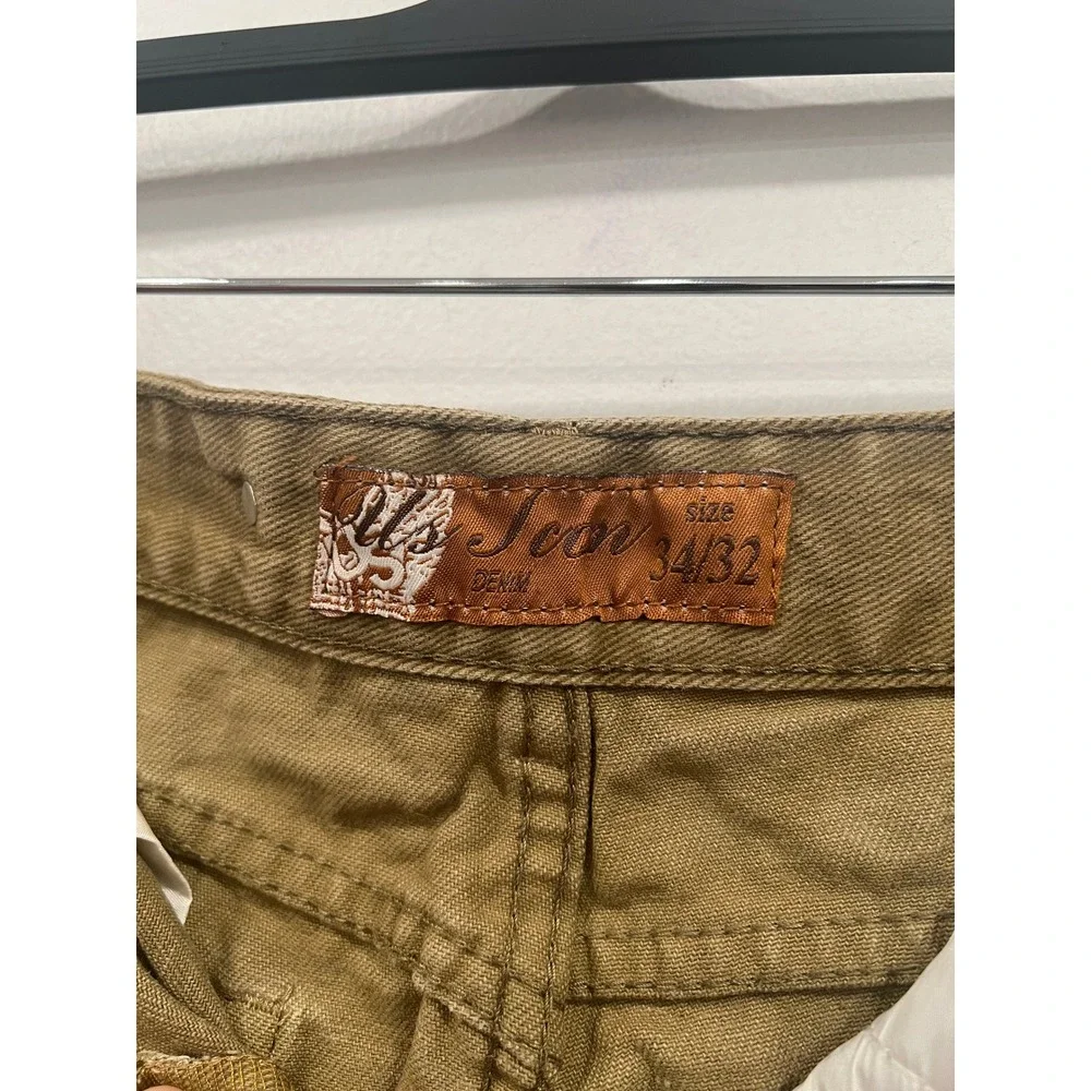 US ICON Mens Jeans Brown Denim Straight Leg Pants Utility Earth Tone Size 34x32